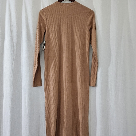 Open Edit Long Sleeve Crew Neck Ribbed Maxi Dress in Tan/Orange Women’s Size M - Picture 8 of 11